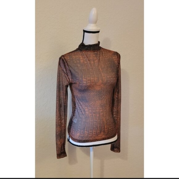 Animal Print Sheer Turtleneck Top - Picture 3 of 4